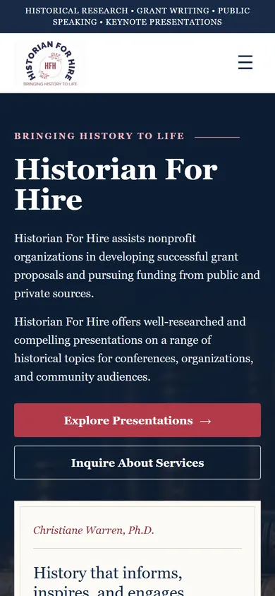The live hist4hire.com homepage on a phone